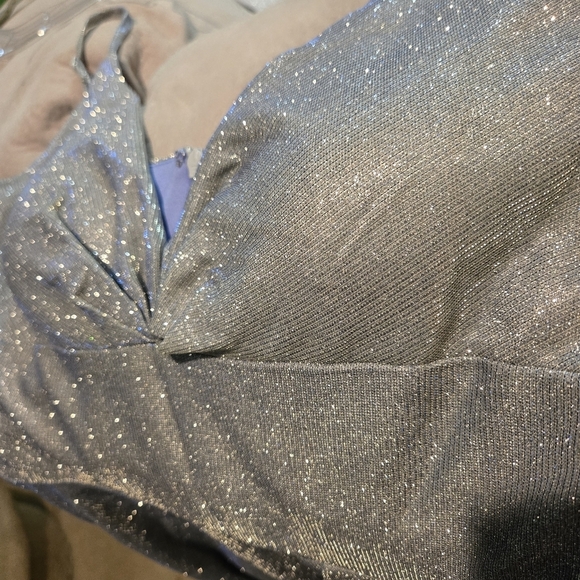 Silver/Blue Metallic Ruffled Fit & Flare Dress Juniors 14 *NWT $169 - Picture 5 of 9